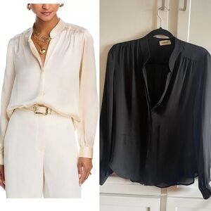 L'AGENCE Bianca Silk Banded Collar Black Blouse Sz S
